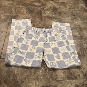 RARE GUESS Originals J Balvin SS 2022 Amor Carpenter Pants Jeans Checkered Sz 30